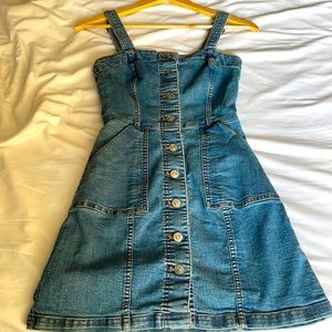 Denim button up mini dress with pockets